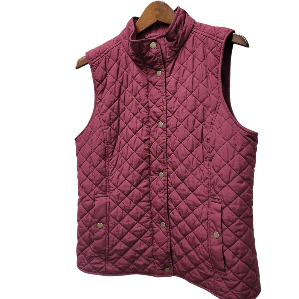 Talbots Women's Red Snap Button Fleece Lined Puffer Vest Size Large Petite (LP) - Picture 3 of 7